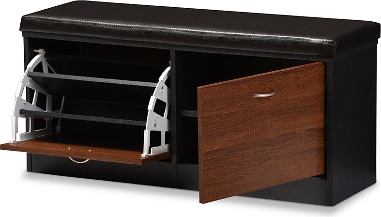 Wholesale Interiors Shoe Storage - Foley 2-tone Dark Brown & Oak Bench Shoe Rack Cabinet Organizer