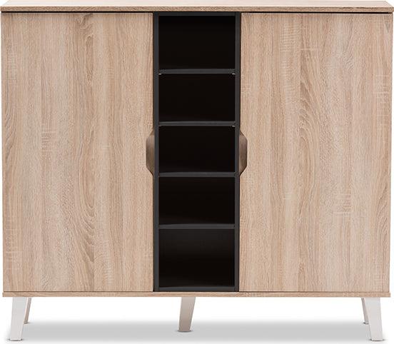 Wholesale Interiors Shoe Storage - Adelina Mid-Century Modern 2-door Oak and Grey Wood Shoe Cabinet