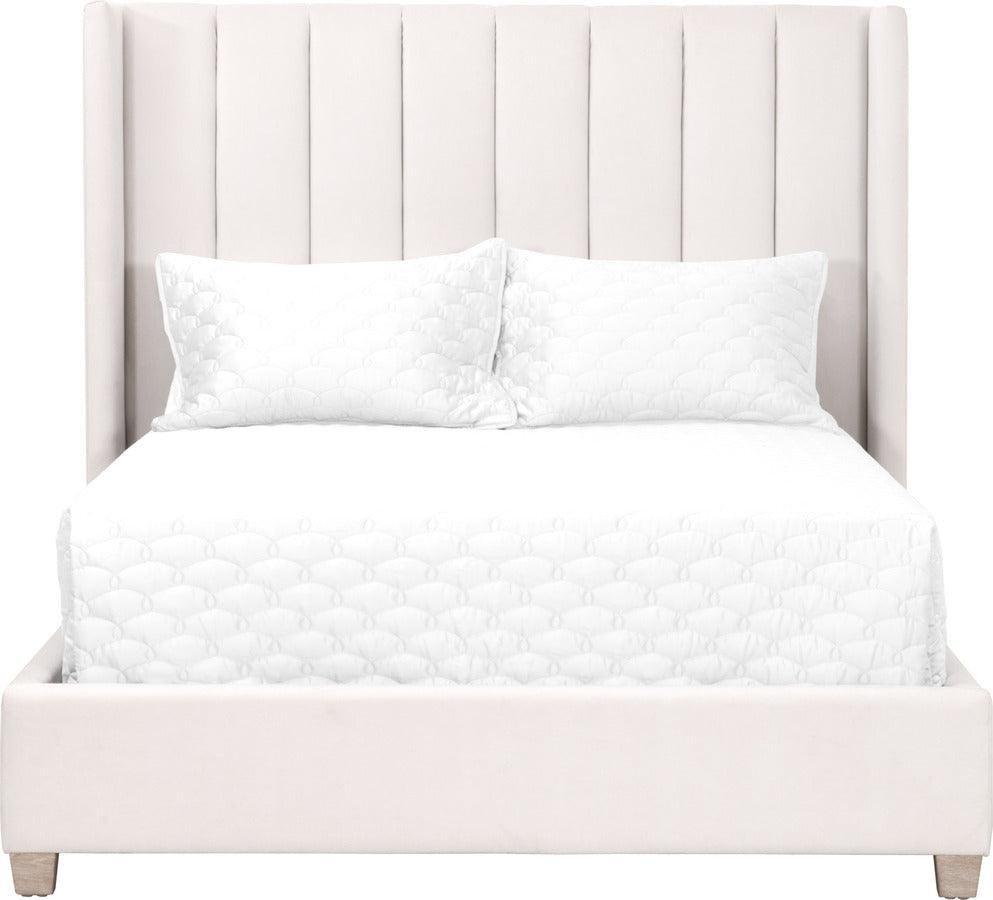 Essentials For Living Beds - Chandler Queen Bed Cream Velvet, Natural Gray Oak