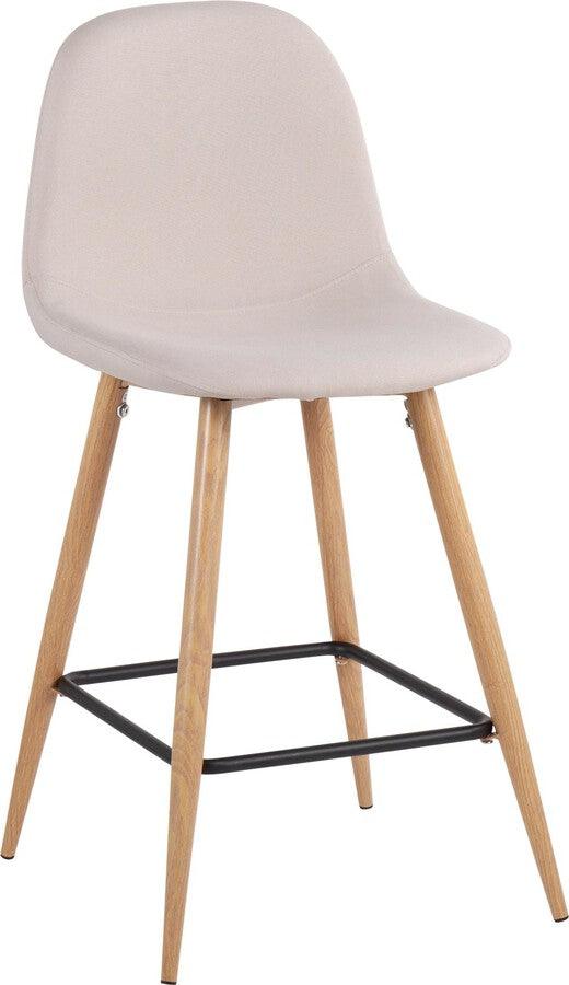 Lumisource Barstools - Pebble Counter Stool In Natural Metal & Beige Fabric (Set of 2)