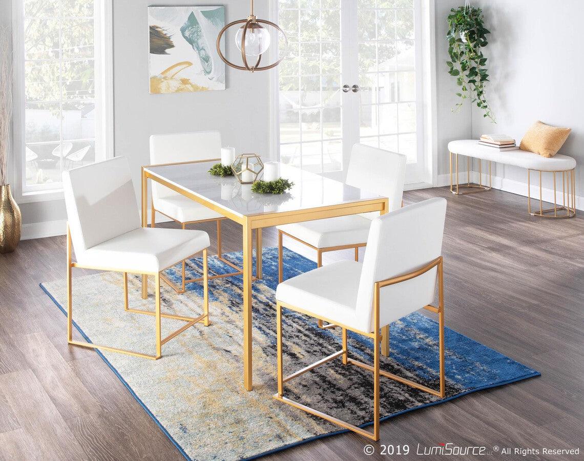 Lumisource Dining Chairs - High Back Fuji Contemporary Dining Chair in Gold and White Faux Leather - Set of 2