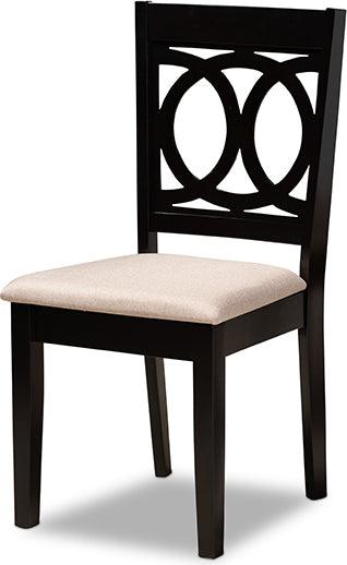 Wholesale Interiors Dining Sets - Sanne Sand Fabric Upholstered and Dark Brown Finished Wood 7-Piece Dining Set