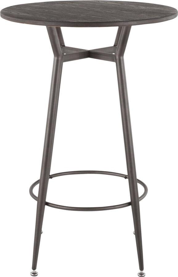 Lumisource Bar Tables - Clara Industrial Round Bar Table in Antique Metal with Espresso Wood-Pressed Grain Bamboo