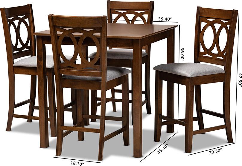Wholesale Interiors Dining Sets - Lenoir Grey Fabric Upholstered Walnut Brown Finished 5-Piece Wood Pub Set