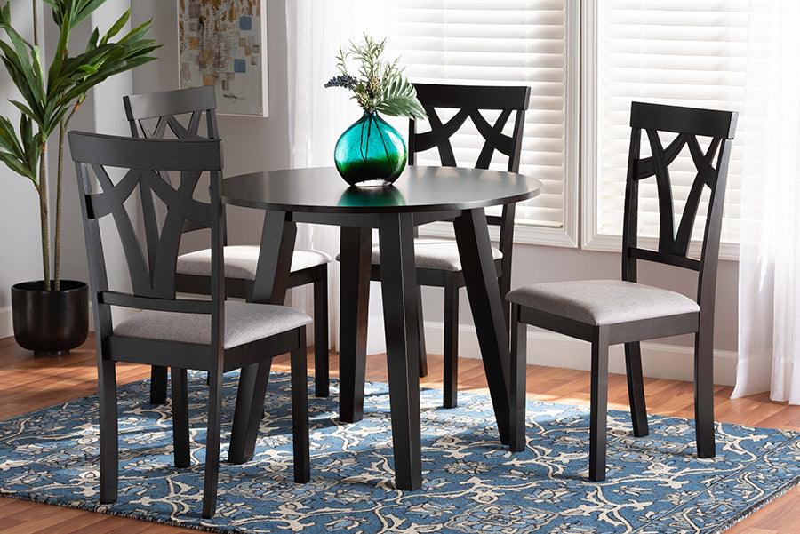 Wholesale Interiors Dining Sets - Derya Transitional Grey Fabric and Dark Brown Finished Wood 5-Piece Dining Set