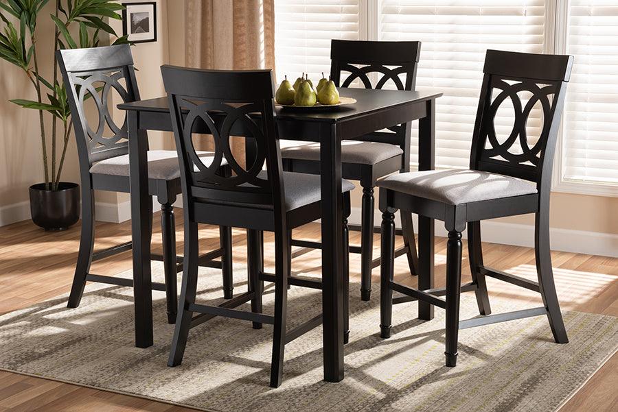 Wholesale Interiors Dining Sets - Verina Contemporary Grey Fabric Upholstered Brown Finished 5-Piece Wood Pub Set