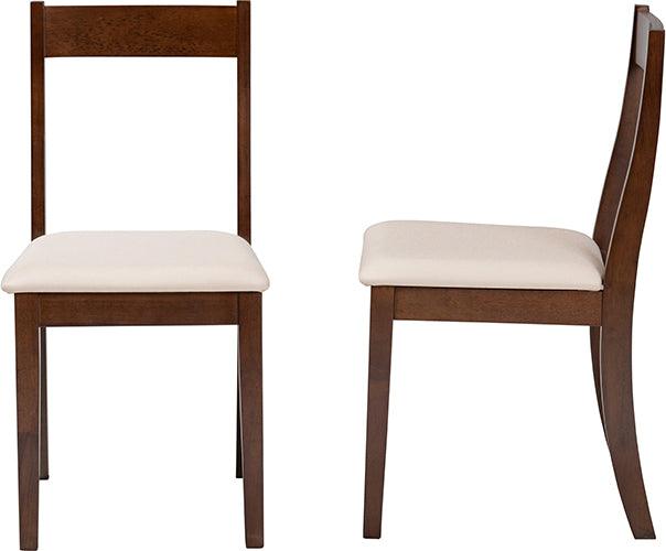 Wholesale Interiors Dining Chairs - Carola Mid-Century Modern Cream Fabric And Brown Finished Wood 2-Piece Dining Chair Set