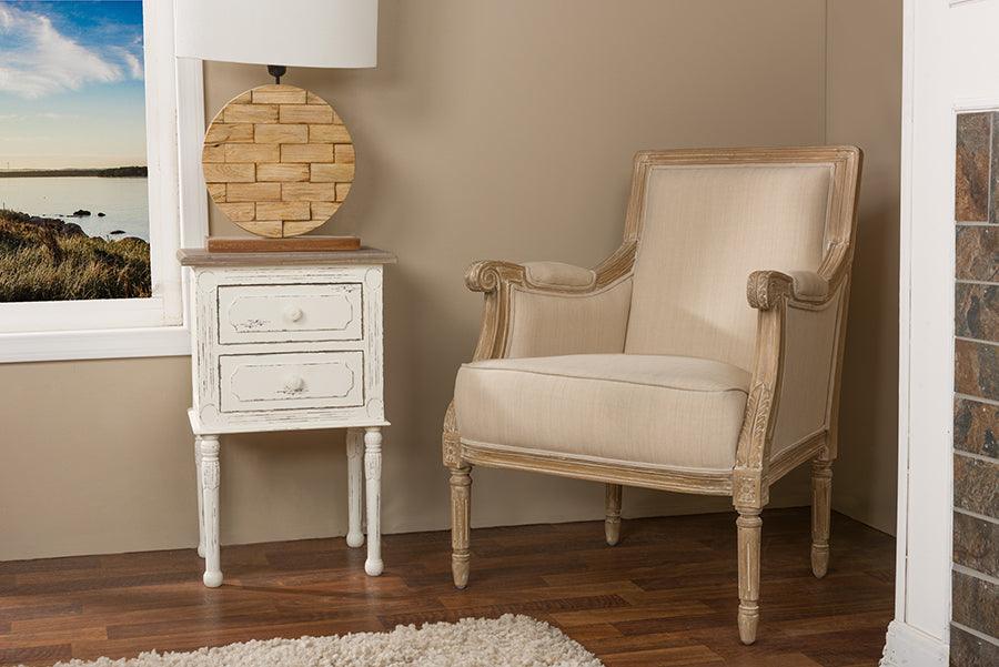 Wholesale Interiors Accent Chairs - Chavanon Wood & Light Beige Linen Traditional French Accent Chair