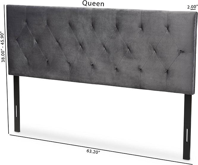 Wholesale Interiors Headboards - Felix Grey Velvet Fabric Upholstered Queen Size Headboard