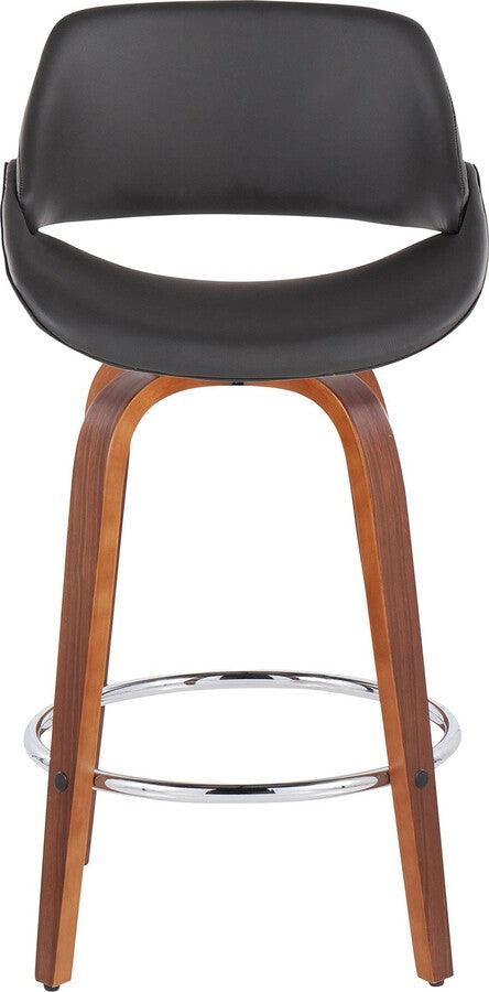 Lumisource Barstools - Fabrico Fixed-Height Counter Stool In Walnut Wood With Round Chrome Footrest & Grey (Set of 2)