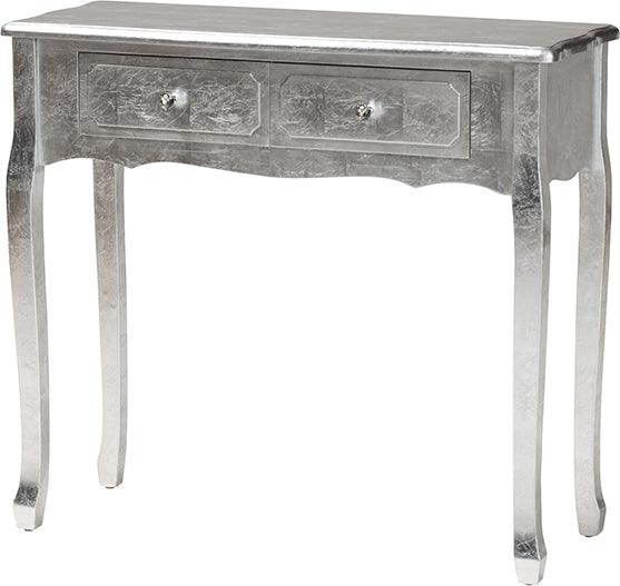 Wholesale Interiors Consoles - Newton Classic and Traditional Silver Finished Wood 2-Drawer Console Table