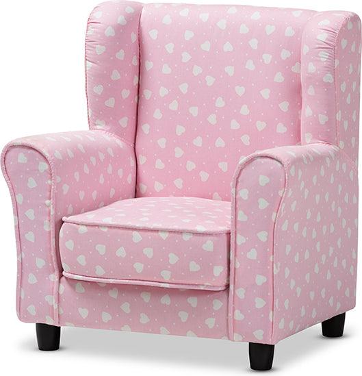 Wholesale Interiors Accent Chairs - Selina Modern and Contemporary Pink and White Heart Patterned Fabric Upholstered Kids