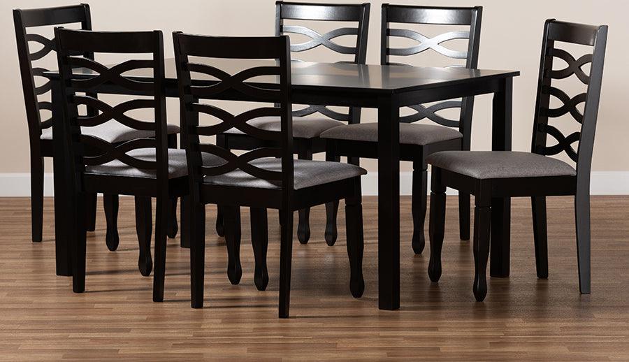 Wholesale Interiors Dining Sets - Lanier Grey Fabric Upholstered and Dark Brown Finished Wood 7-Piece Dining Set
