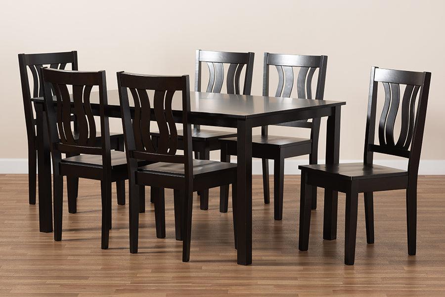 Wholesale Interiors Dining Sets - Zamira Modern and Contemporary Dark Brown Finished Wood 7-Piece Dining Set