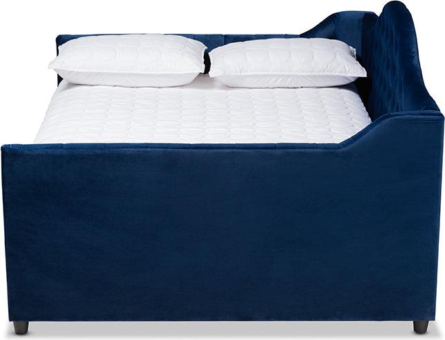 Wholesale Interiors Daybeds - Perry Royal Blue Velvet Fabric Upholstered And Button Tufted Queen Size Daybed