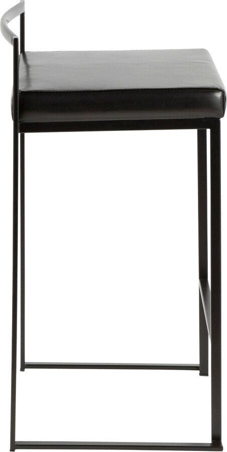 Lumisource Barstools - Fuji Contemporary Stackable Counter Stool in Black with Black Faux Leather Cushion - Set of 2