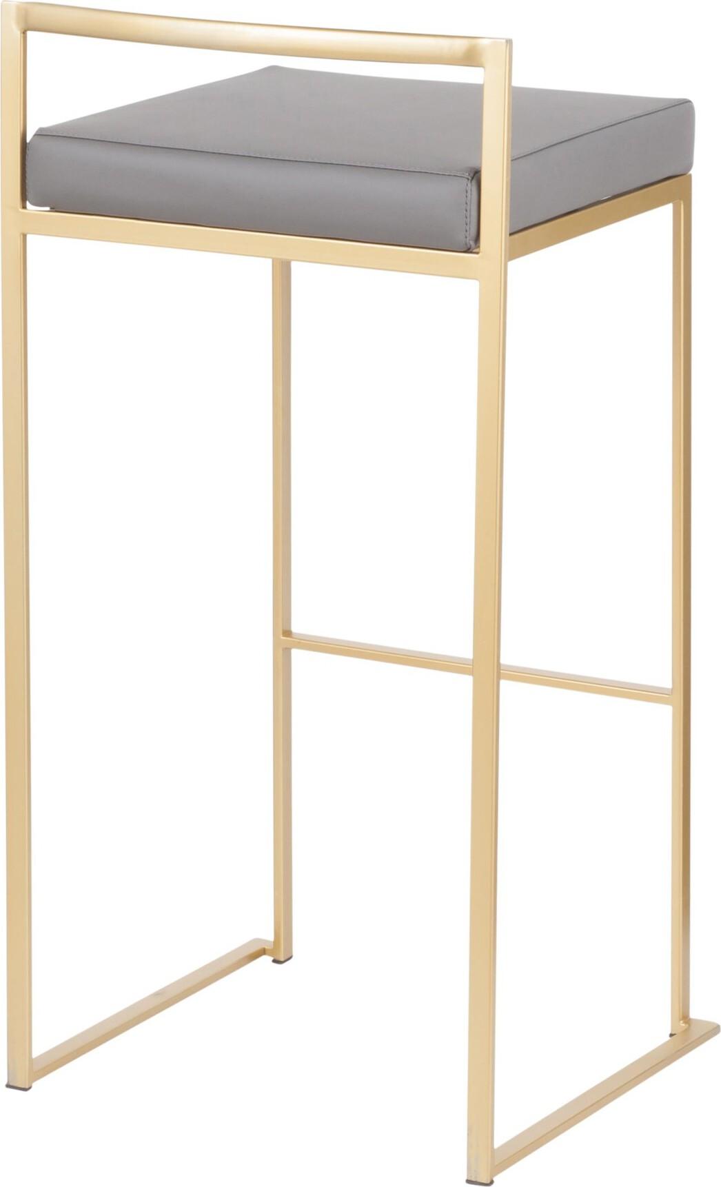 Lumisource Barstools - Fuji Contemporary Barstool in Gold with Grey Faux Leather (Set of 2)