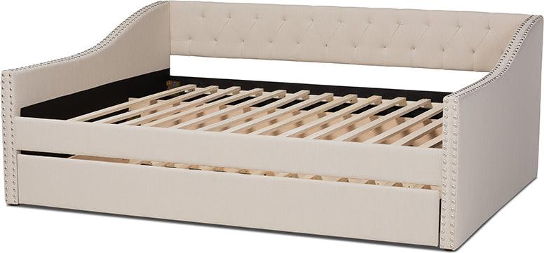 Wholesale Interiors Daybeds - Haylie Beige Fabric Upholstered Queen Size Daybed With Roll-Out Trundle Bed
