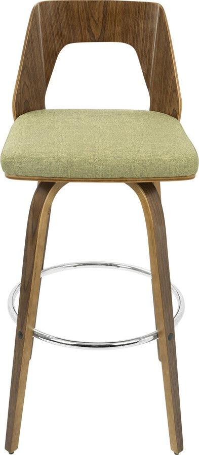Lumisource Barstools - Trilogy 30" Fixed Height Barstool With Swivel In Walnut & Green Fabric (Set of 2)