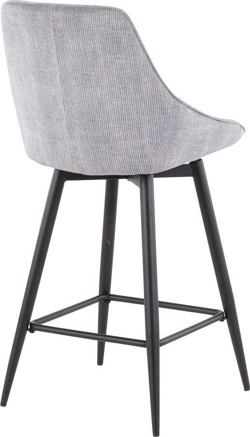 Lumisource Barstools - Diana Contemporary Counter Stool in Black Steel and Grey Corduroy - Set of 2