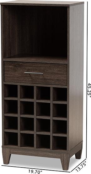 Wholesale Interiors Bar Units & Wine Cabinets - Trenton Dark Brown Finished Wood 1-Drawer Wine Storage Cabinet