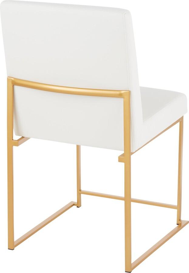 Lumisource Dining Chairs - High Back Fuji Contemporary Dining Chair in Gold and White Faux Leather - Set of 2