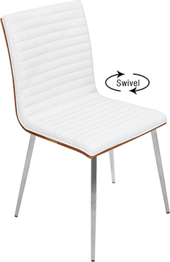 Lumisource Dining Chairs - Mason Dining Chair with Swivel Stainless Steel, Walnut & White Set of 2