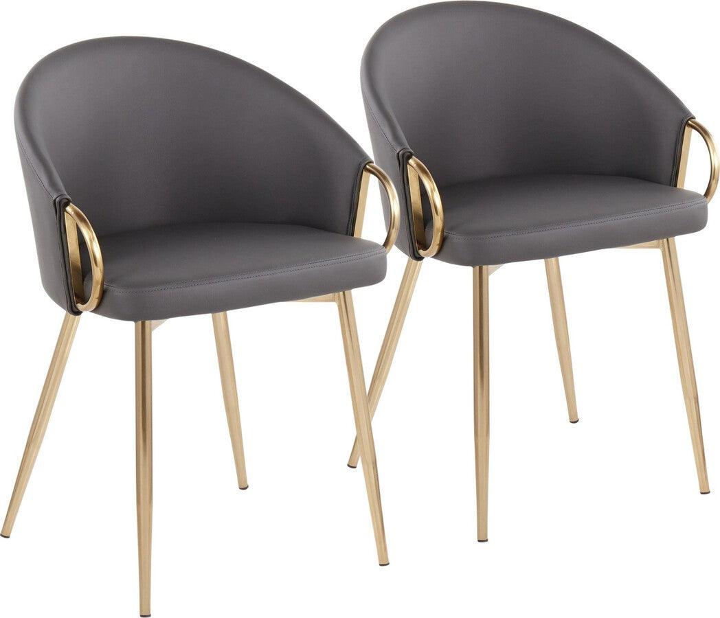 Lumisource Accent Chairs - Claire Contemporary/Glam Chair In Gold Metal & Grey Faux Leather (Set of 2)