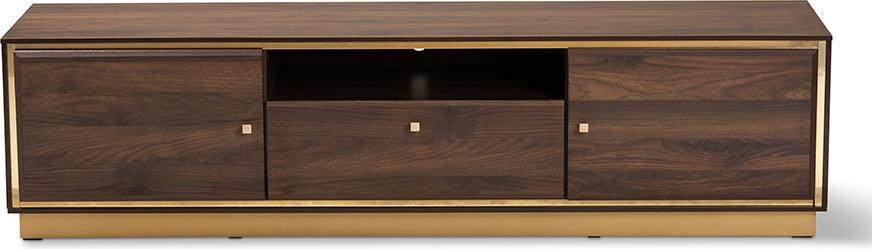 Wholesale Interiors TV & Media Units - Cormac Mid-Century Modern Transitional Brown Wood and Gold Metal 2-Door TV Stand