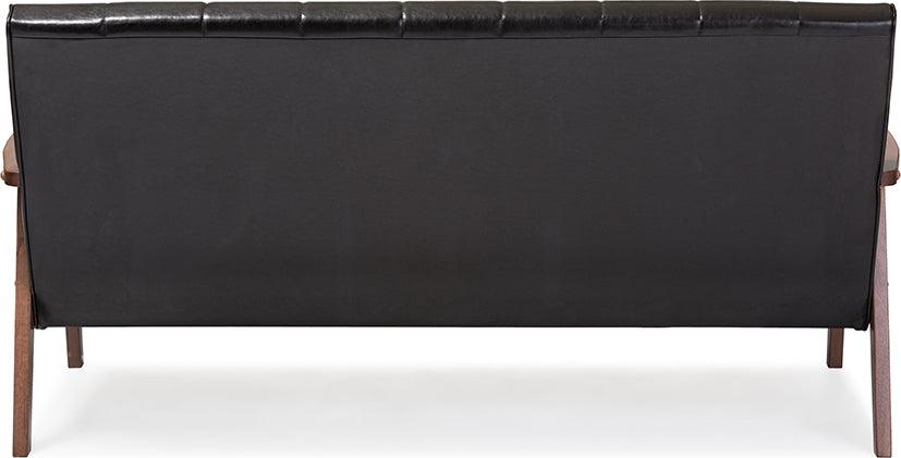 Wholesale Interiors Sofas & Couches - Nikko Mid-Century Modern Scandinavian Style Black Faux Leather Wooden 3-Seater Sofa