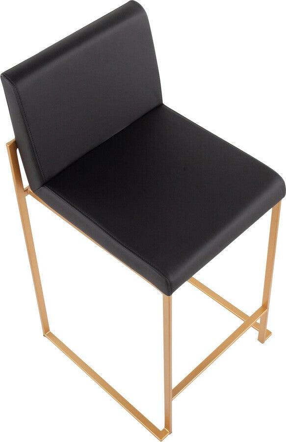 Lumisource Barstools - Fuji High Back Counter Stool In Gold Steel & Black Faux Leather (Set of 2)