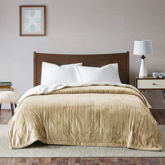 Olliix.com Heated Blankets - Plush Reverses to Berber Heated Blanket Tan King