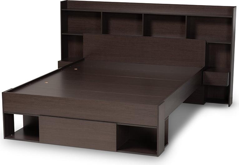 Wholesale Interiors Beds - Dexton Modern and Contemporary Dark Brown Wood Queen Size Platform Storage Bed
