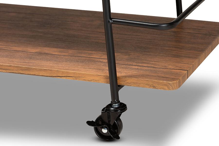 Wholesale Interiors Bar Units & Wine Cabinets - Bernard Rustic Industrial Black Metal and Walnut Finishe Wood 3-Tier Mobile Wine Bar Cart