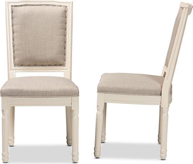 Wholesale Interiors Dining Chairs - Louane Traditional Grey Fabric and White Wood 2-Piece Dining Chair Set