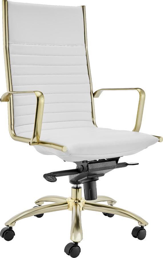 Euro Style Task Chairs - Dirk High Back Office Chair White & Gold