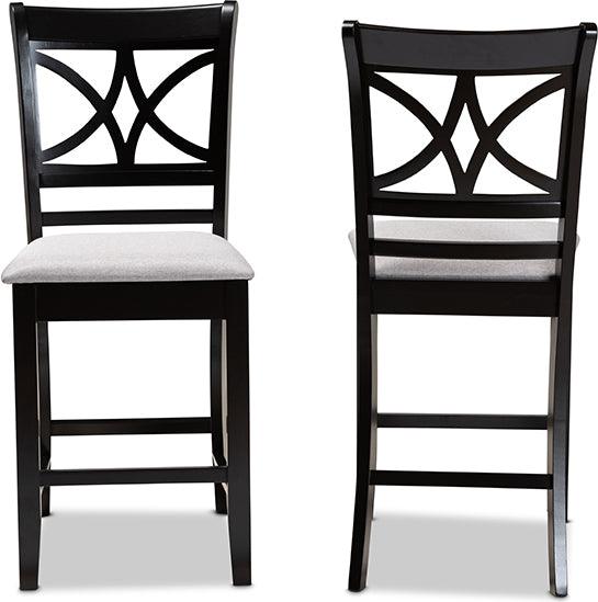 Wholesale Interiors Barstools - Chandler Grey Fabric Upholstered And Brown Finished Wood 2-Piece Counter Height Pub Chair Set