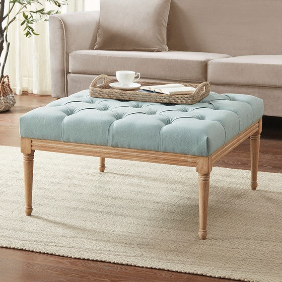 Olliix.com Ottomans & Stools - Upholstered Button Tufted Accent Ottoman Blue