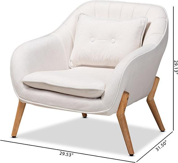 Wholesale Interiors Accent Chairs - Valentina Beige Velvet Fabric Upholstered and Natural Wood Finished Armchair