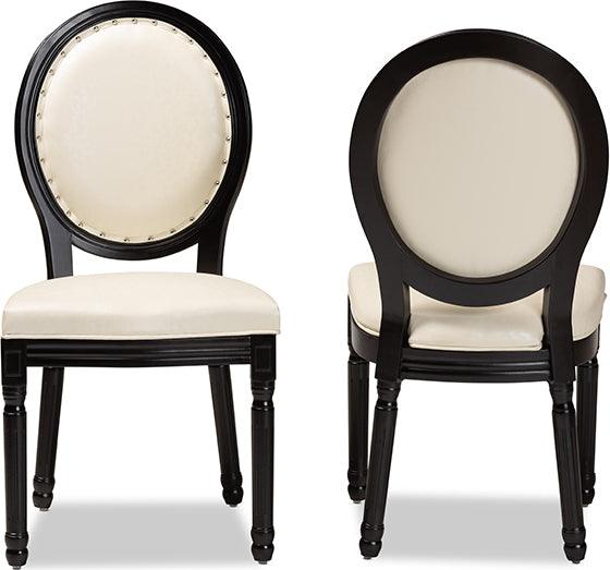 Wholesale Interiors Dining Chairs - Louis Traditional Beige Faux Leather and Black Wood 2-Piece Dining Chair Set