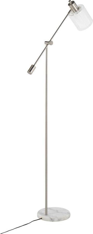 Lumisource Floor Lamps - Marcel Contemporary Floor Lamp In White Marble & Nickel Metal With Clear & Frosted Glass Shade