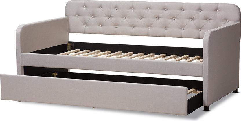 Wholesale Interiors Daybeds - Camelia Modern Beige Fabric Twin Size Sofa Daybed with Roll-Out Trundle Bed