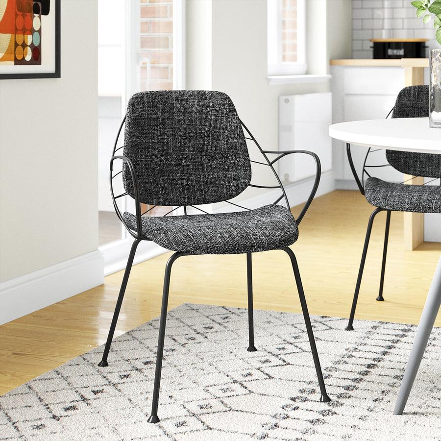 Euro Style Dining Chairs - Linnea Armchair In Black Fabric with Matte Black Frame and Legs - Set of 2
