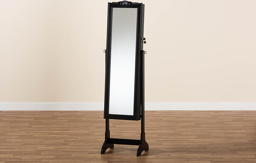 Wholesale Interiors Cabinets & Wardrobes - Madigan Modern and Contemporary Black Finished Wood Jewelry Armoire with Mirror