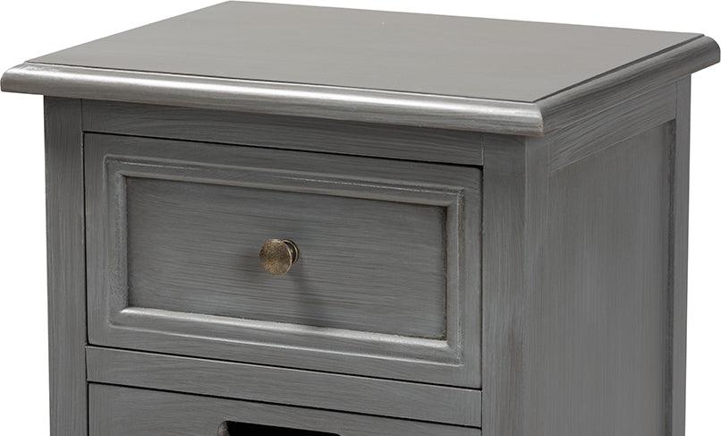 Wholesale Interiors Side & End Tables - Sheldon Vintage Grey Finished Wood and Synthetic Rattan 3-Drawer End Table