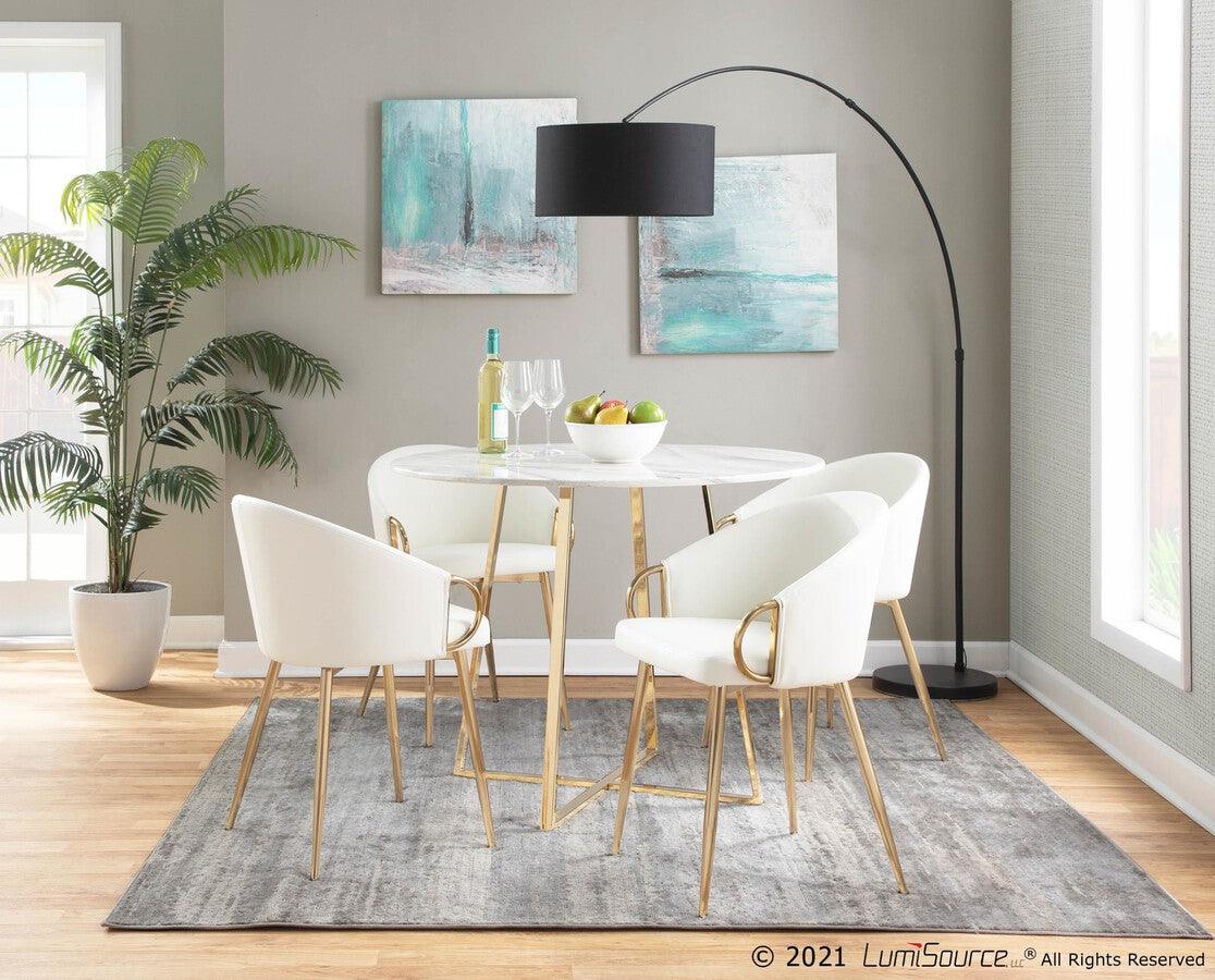 Lumisource Accent Chairs - Claire Contemporary/Glam Chair in Gold Metal and White Faux Leather