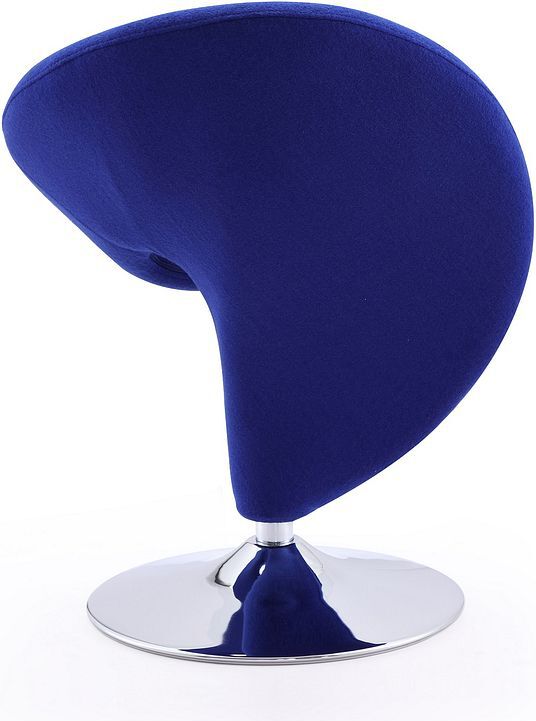 Manhattan Comfort Accent Chairs - Curl Blue and Polished Chrome Wool Blend Swivel Accent Chair