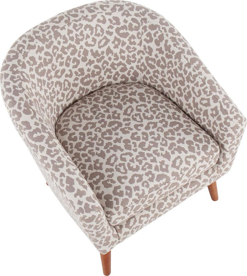 Lumisource Accent Chairs - Leopard Contemporary Tub Chair In Brown Wood & Beige Leopard Print Fabric