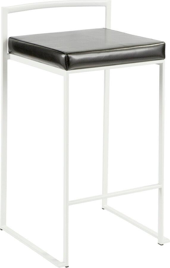 Lumisource Barstools - Fuji Contemporary Stackable Counter Stool in White with Black Faux Leather Cushion - Set of 2