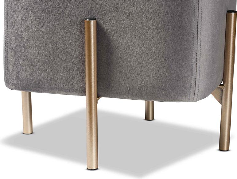 Wholesale Interiors Ottomans & Stools - Aleron Contemporary Glam and Luxe Grey Velvet and Gold Metal Storage Ottoman